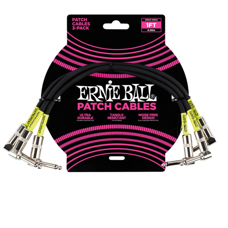 Ernie Ball 1ft Patch Cable 3 Pack Black image 1
