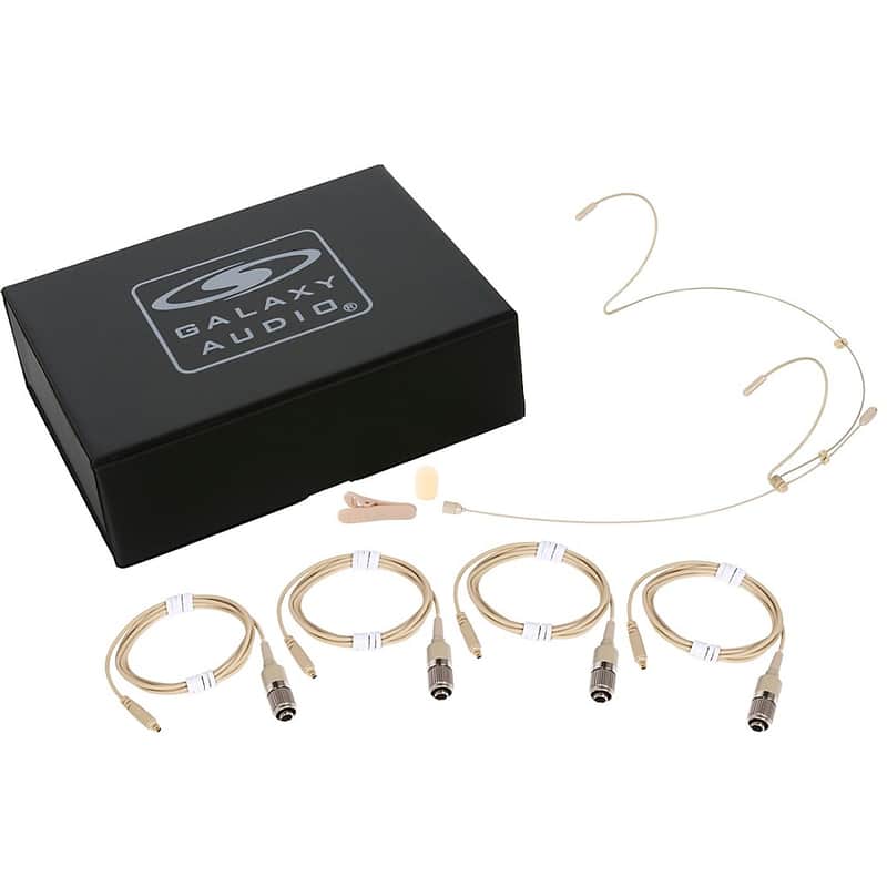 Galaxy Audio HSM4 Dual Ear Headset Mic With 4 Gen 2 cH Audio Technica  Connector Cables, Windscreen, Clip and Case Regular  Beige image 1