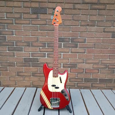 Rare 1968-1970 Fender Mustang Bass Competition Stripe Candy Apple Red w/Matching Headstock Lollipop image 1