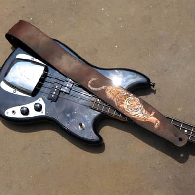 burnyblack custom made guitar strap leather 2.5" - tiger brown image 3