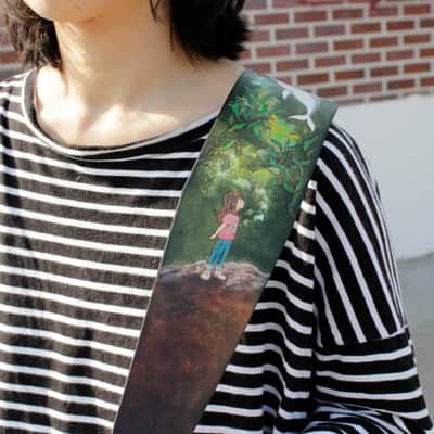 Burny Black Wide Guitar Strap 3.5" - dreaming girl green/brown made to order - oil image 11