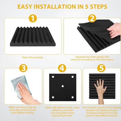 12 Pack Acoustic Foam Panels 1" x 12" x 12" – Sound Absorbing Wedge Panels for Studio Recording, Home Studio, Office & Wall Noise Reduction image 3