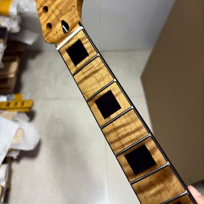 Big head 22fret Roasted Flame Maple Electric guitar neck part block inlay image 1