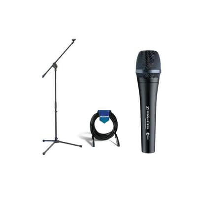 Sennheiser e 945 Wired Super-cardioid Dynamic Handheld Vocal Microphone w/Clip Bundle with H&A Tripod Microphone Stand with Telescoping Boom, Microphone Cable