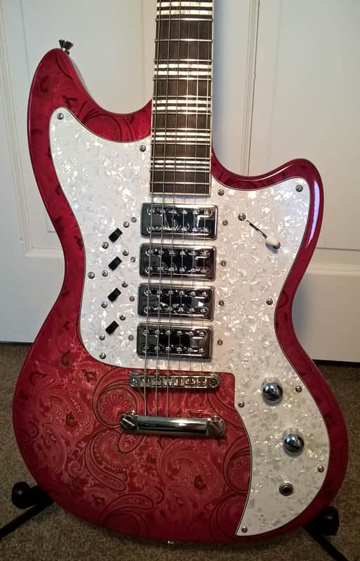 Hutchins Doodlebug -- Brand New Cond; 4 Humbuckers; Paisley & Red Transparent Finish; w/ New Gig Bag image 1