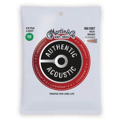 Martin MA180T Authentic Acoustic Lifespan 2.0 80/20 Bronze 12-String Acoustic Guitar Strings - Extra Light (.10 - .47)