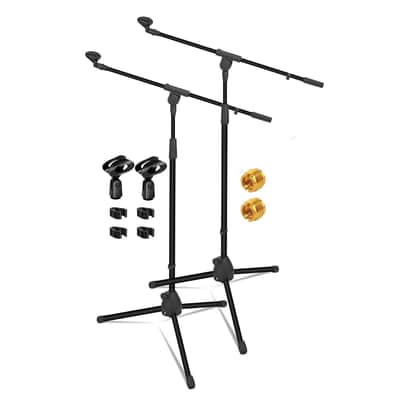 5 Core Mic Stand Floor Pair Universal 72" Height Adjustable Tripod Microphone Stands w Boom Arm image 1