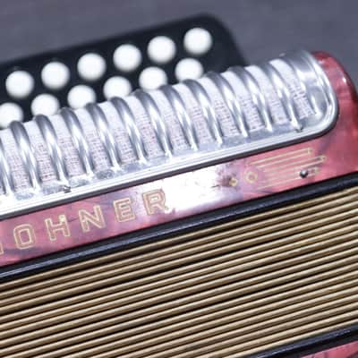 Hohner Erica 2-Row 8-Bass 21-Treble Button A-D Red Diatonic Accordion - Germany image 13