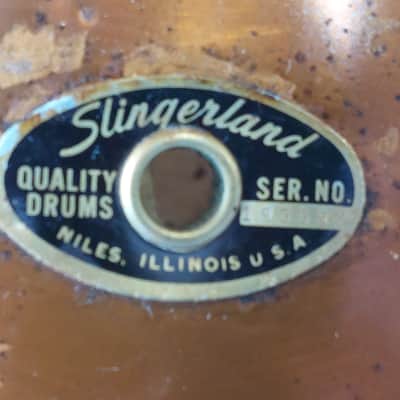 Slingerland Tom 15"X11" wood shell wrapped in copper 1973 - Copper Wrap over wood image 4