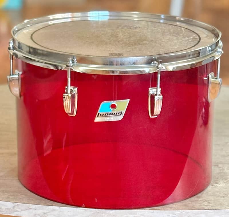 CRACKED! Vintage 70's Ludwig Vistalite 14" Concert Tom Red Acrylic for Drum Set image 1