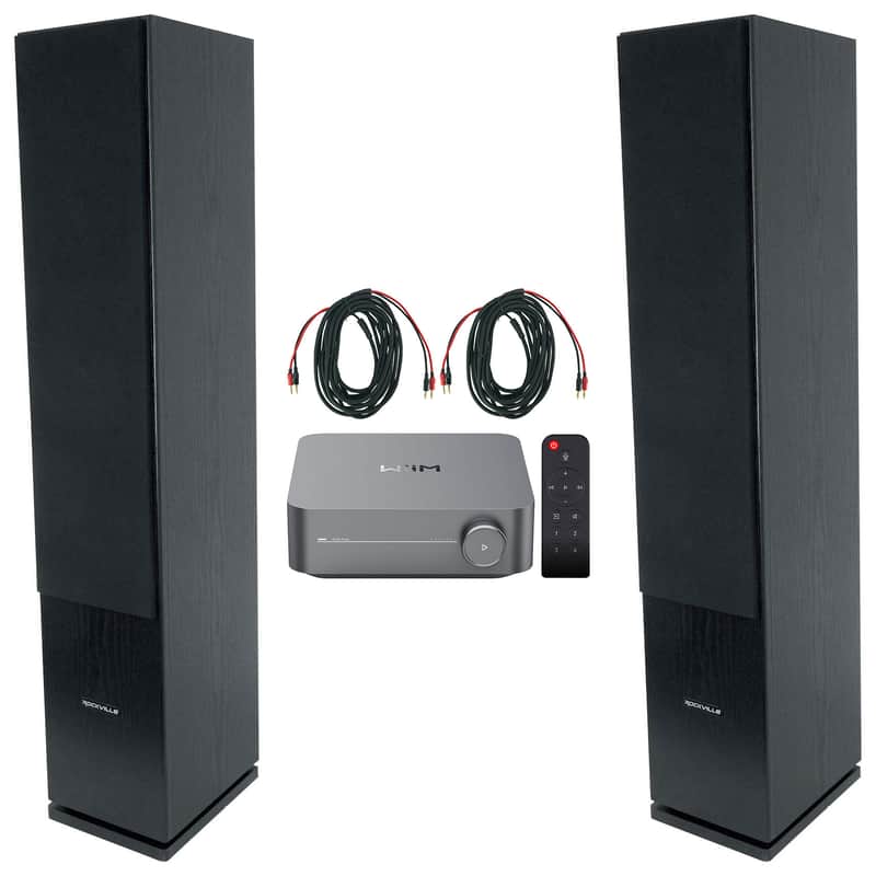 (2) Rockville Rocktower 64B Black Home Audio Tower Speakers+Wifi Amp Receiver image 1