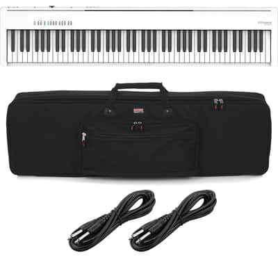 Roland FP-30X Digital Piano with Speakers (White), Gator Bag GKB-88, (2) 1/4 Cables Bundle