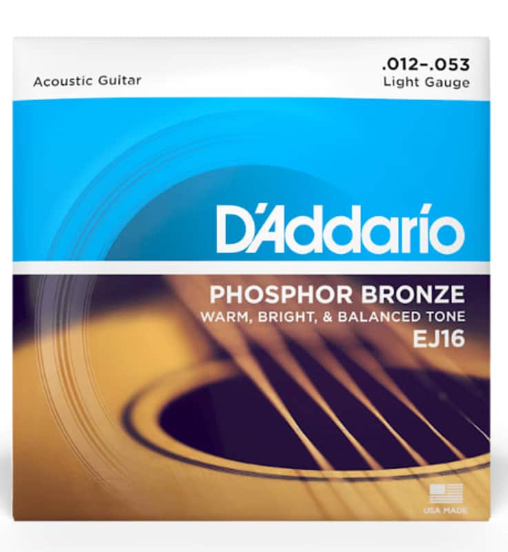 D'Addario EJ16 Phosphor Bronze Light Acoustic Guitar Strings 12-53 image 1