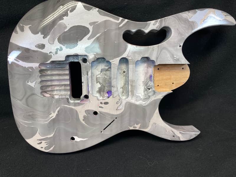Gray and Silver Swirled alder 6 string Jem style guitar body, HSH, AANJ, rear route- RB216 image 1