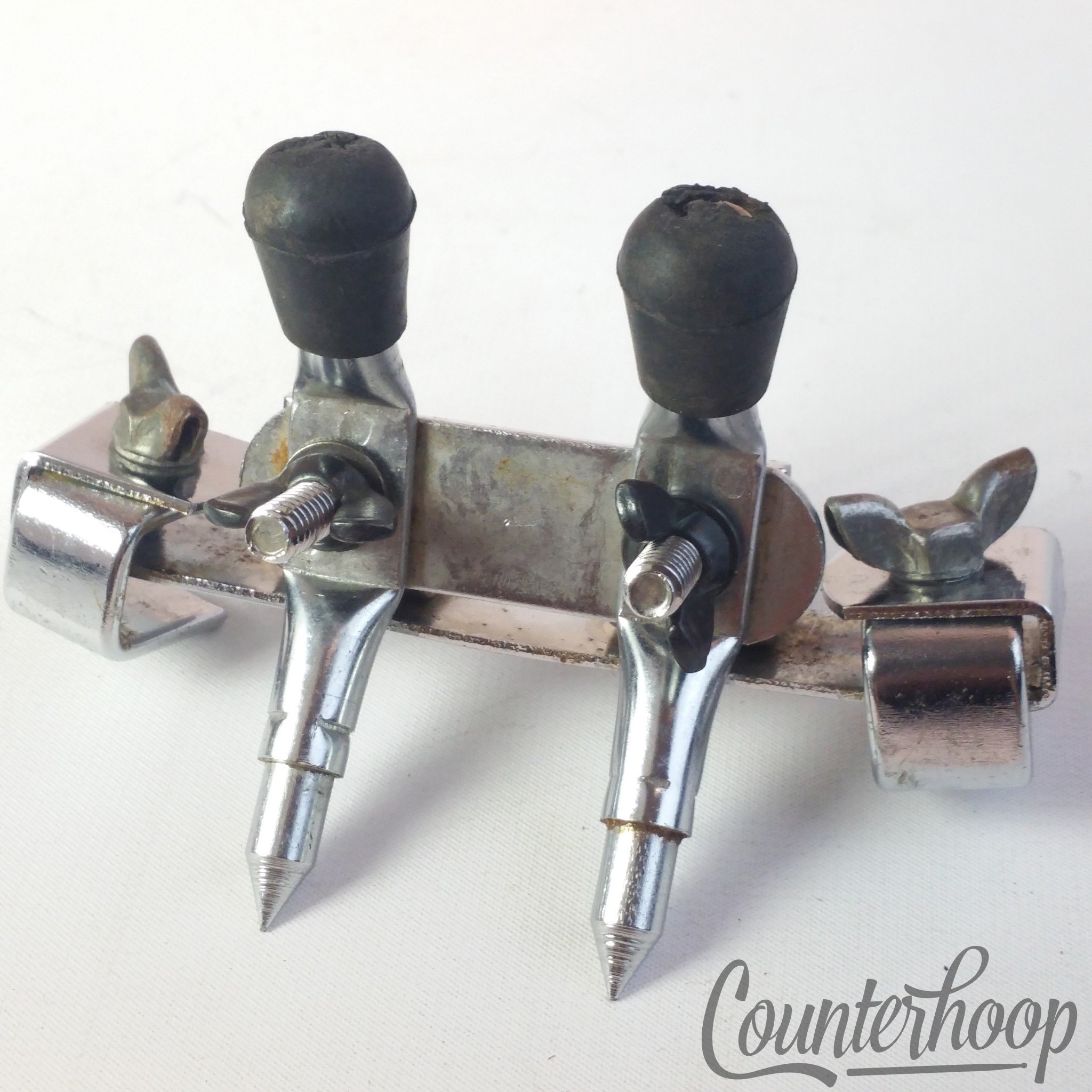 Pearl Bass Drum Spurs Clamp-On Hoop Mount Anchor Legs Spikes Japan Vintage 60s* - Mint / 6.95/24.95 — main photograph