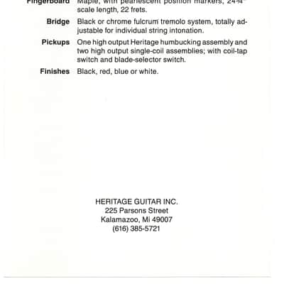 Heritage Guitars- H-162, promotional print/cut sheet, 1988 image 2