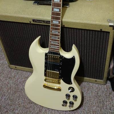 3 Humbuckers Harley Benton DC-600 VI SG Cream With Upgraded Pickups (Iron Gear) - Like Epiphone G400 image 1