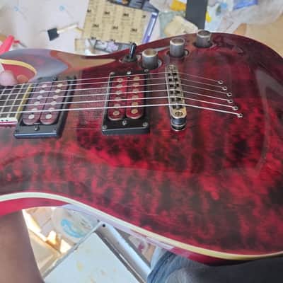 Schecter C-1 Exotic Star, Schecter Super Rock w Matching quilted Bobbins, to real maple carved top image 2