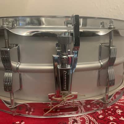 Ludwig No. 404 Acrolite 5x14" 8-Lug Aluminum Snare Drum with Pointed Blue/Olive Badge 1969 - 1979 - Matte Aluminum image 3