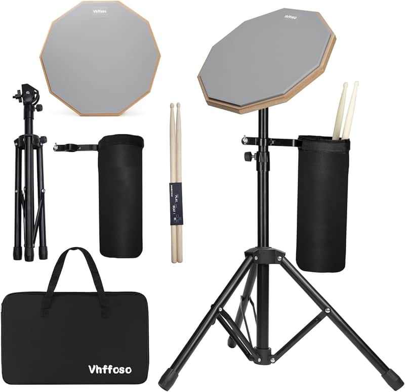 12" Double-Sided Practice Drum Pad Kit with Stand, Drumsticks & Carry Bag – Silent Snare Practice Pad for Beginners image 1