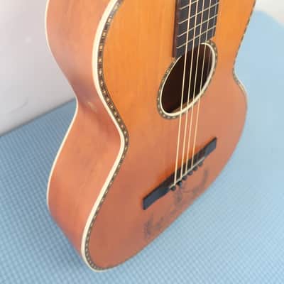 Antique Vintage 1930s Regal Parlor Guitar Project Scenic Floral Stencil Washburn Ditson Original Cloth Latch Case image 9