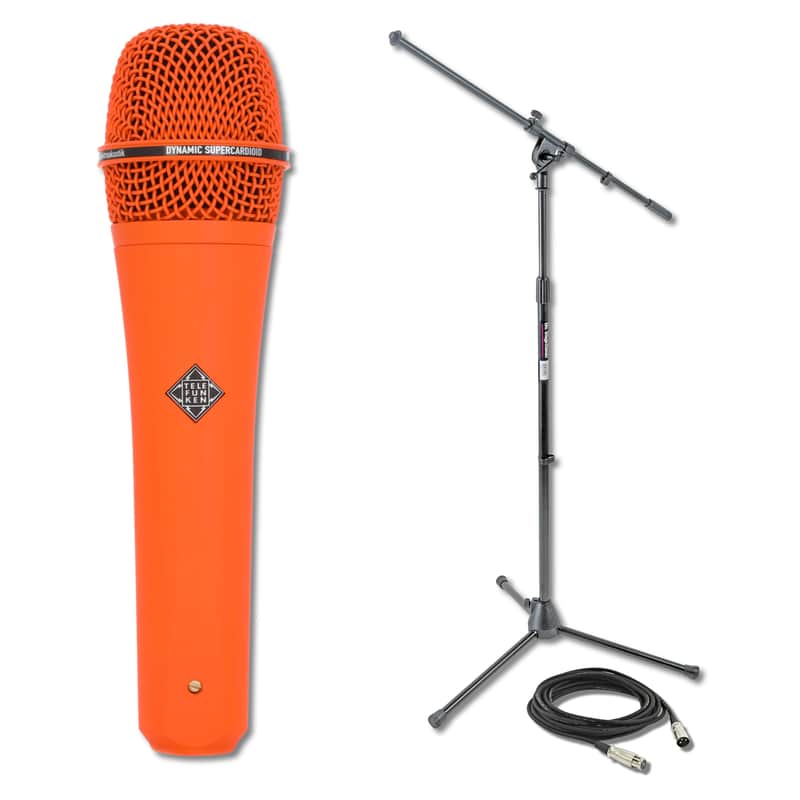 Telefunken M80 Orange Dynamic Handheld Vocal Microphone with On-Stage MS7701B Boom Microphone Stand and Professional Grade XLR Cable image 1