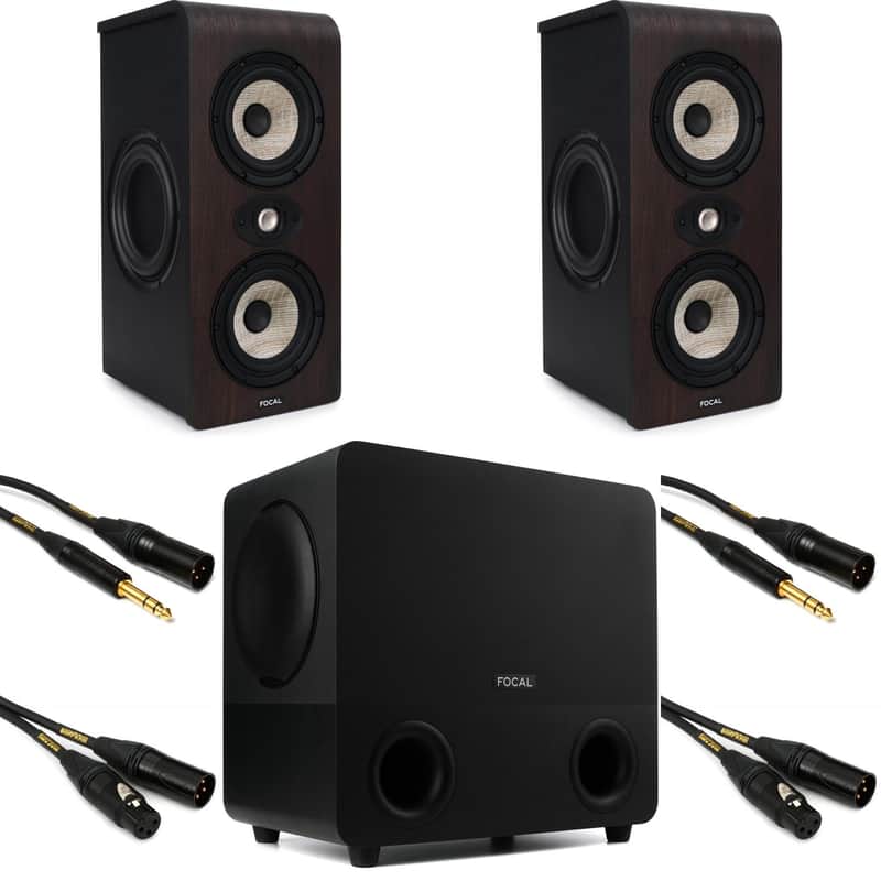 Focal Shape Twin Dual 5 inch Powered Studio Monitor (Pair) with 8 inch Studio Subwoofer and Cables image 1