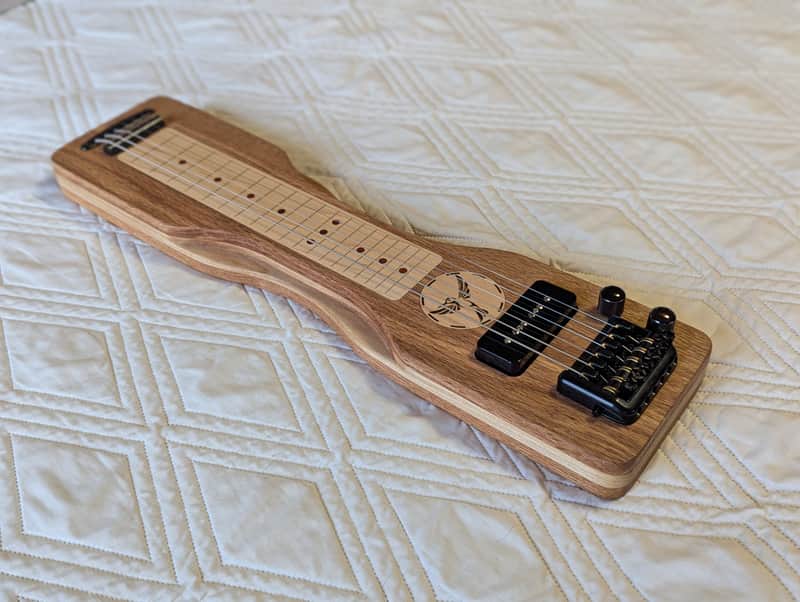 Mini Travel Headless Lap Steel Guitar – Red Oak & Maple, P90 Pickup, Gig Bag image 1