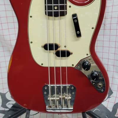 1966 Fender Mustang bass guitar, Dakota Red, OHC image 2