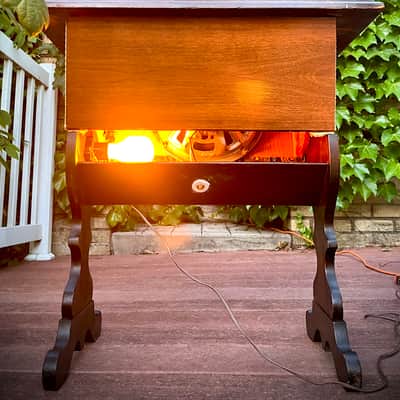 Rotary Connection Wild 1x10 guitar speaker cabinet on legs! Semi closed. Real wood. Lights up. Vintage CTS 10” Alnico speaker. One of a kind / one off. 2026 - Wood image 7