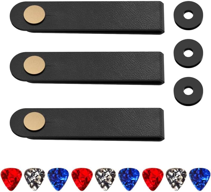 Guitar Neck Strap Button and Guitar Strap Locks, Guitar Picks, Acoustic Guitar Strap Lock Adapter Leather Guitar Strap Button for Bass Guitars Ukulele Straps (Black, 3 Suit) image 1