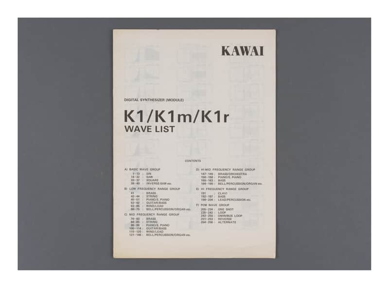 Kawai K1 / K1m / K1r Wave List image 1