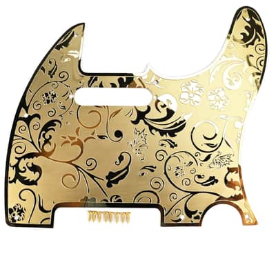 Stainless Steel Pickguard Scratch Plate 8 Holes SS Single-Coil Pickups Metal Engraving Electric Guitar Pickguard Compatible with USA/Mexican Telecaster Tele Modern Style Guitar Parts(Gold) image 1