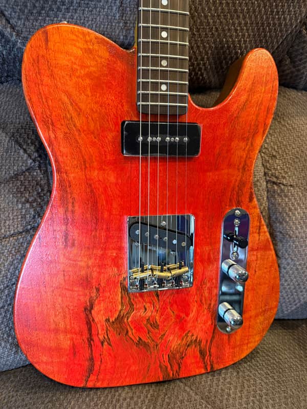 Custom  Firecaster Telecaster style with Fire Flamed Mango wood top ,Catalpa Body with roasted maple neck image 1