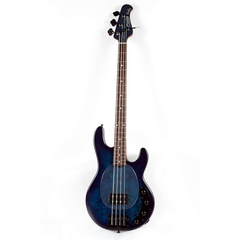 Sterling by Music Man StingRay RAY34 Burl Top Rosewood Fingerboard Electric Bass Guitar Regular Neptune Blue Satin image 1