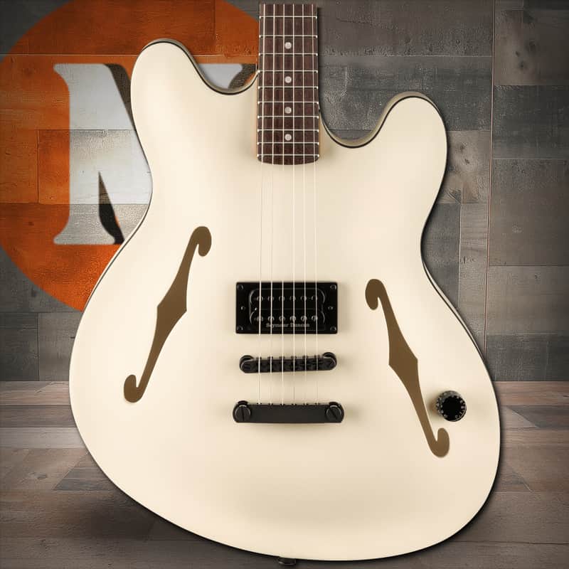 Fender Tom DeLonge Starcaster Rosewood Fingerboard, Black Hardware, Satin Olympic White image 1