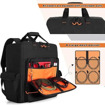 Padded Par Light Bag (Backpack) Fits 8 Par Lights, Par Lights Case with Inner Divider and Accessory Pockets, Black image 3
