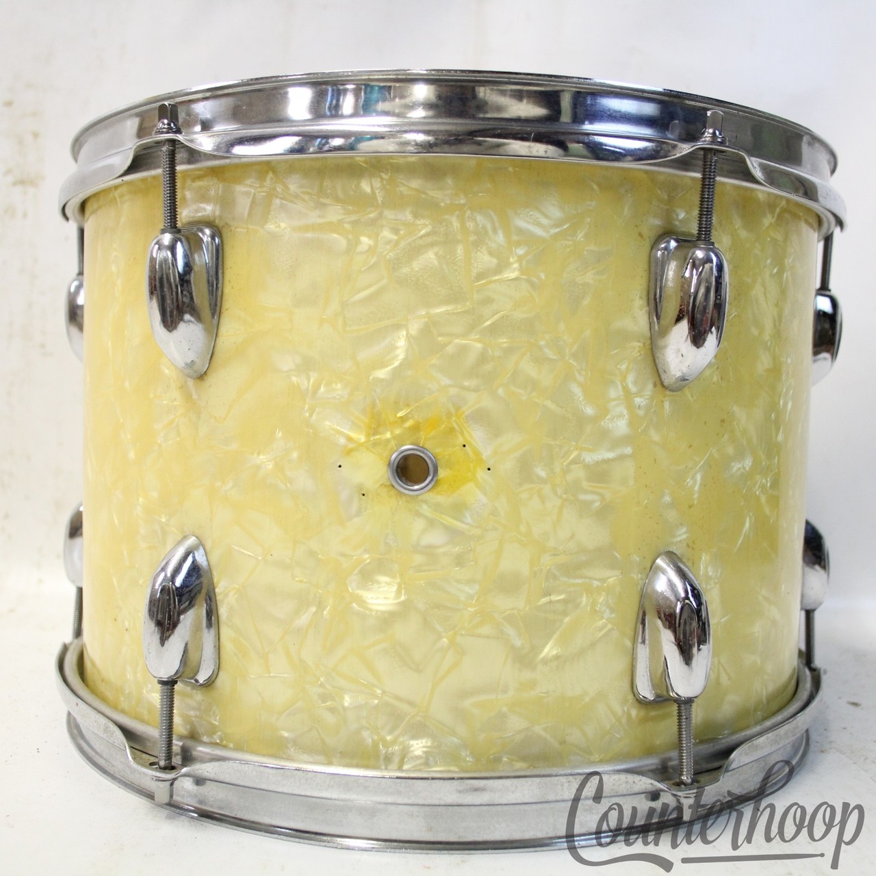 MIJ 13x9"Tom Drum WMP Japan 3Ply+Rings Clip Mount Vintage 60s White Marine Pearl — main photograph