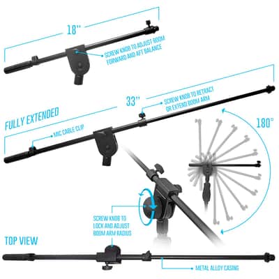 One Hand Microphone Stand With Weighted Heavy Round Base And Quick Grip Height Adjustment - Telescoping Mic Boom Arm Included. Tall Microphone Stand For Singing (Ms-201Rb) image 3