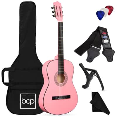 Best Choice Products Beginner Acoustic Guitar Set w/ Case, Strap, Strings - 38in-Pink image 1