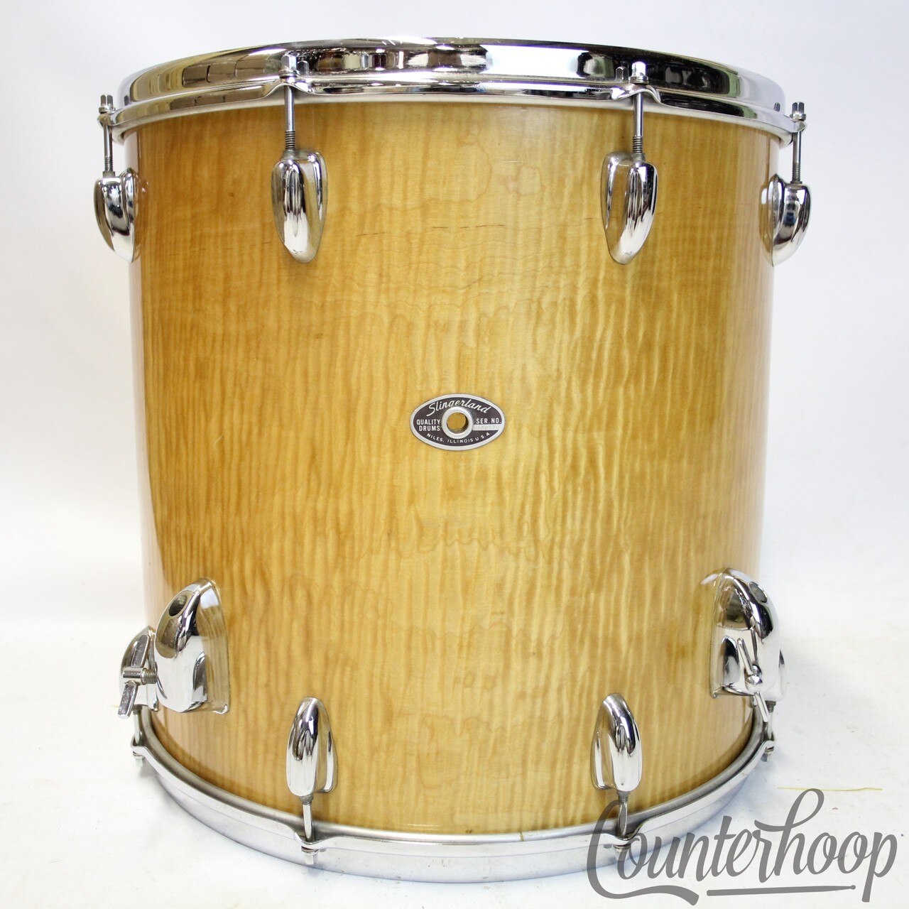 Slingerland 16x16"Quilted Maple Veneer Int/Ext Floor Tom Drum Vintage 70s Niles — main photograph