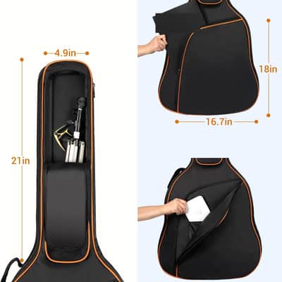 44 Inch Guitar Bag for Dreadnought and Jumbo Orange Line Gig Bag 0.47in Thick Padding Water Resistent Adjustable Shoulder Strap Guitar Case with Back Hanger Loop and Music Stand Pocket image 2