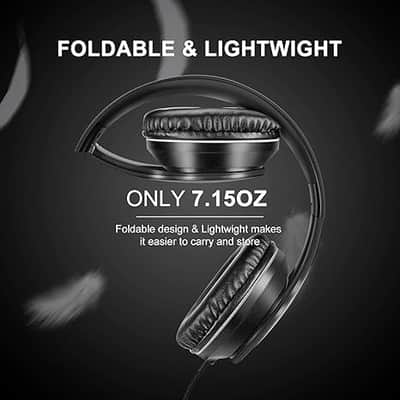 Over-Ear Headphones with Microphone, Lightweight Foldable & Portable Stereo Bass Headphones with 1.45M No-Tangle, Wired Headphones for Smartphone Tablet MP3 / 4 (Space Black) image 3