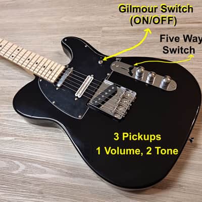 2026 Elite Customs Black Gilmour Mod'd & Look SSS Nashville 3 Pickup Tele Style Electric Guitar Maple neck Telecaster image 2