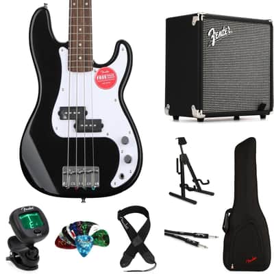 Squier Mini Precision Electric Bass and Fender Rumble 15 Amp Essentials Bundle - Black image 1