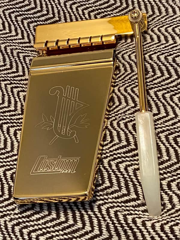 BEAUTIFUL Custom MI Engraved Vibrola - Got an SG, Firebird, Les Paul or ES type series that's NOT Gibson or Epi? Engraved Custom MI Logo Long Maestro in Gold Vibrola Lyre image 1