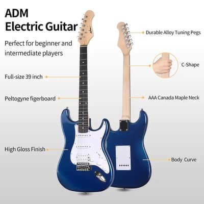ADM Full Size 39 inch Electric Guitar Package - Blue image 2