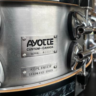 Ayotte Keplinger 14x5.5” Stainless Steel Snare Drum – Original Wood Hoops – Rare Finish - 1990s image 3