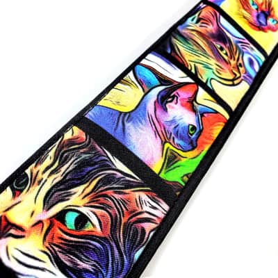 Psychedelic Cats Guitar Strap - Colorful Cats Guitar Strap - Rainbow Cats Guitar Strap - Painted Cats Guitar Strap - Universal Guitar Strap image 2