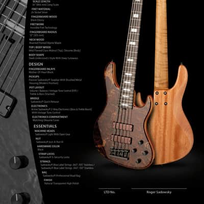 *PRE-SALE* Sadowsky Masterbuilt 2021 LTD 24-Fret Modern 5-String, Claro Walnut, 30 Worldwide image 10